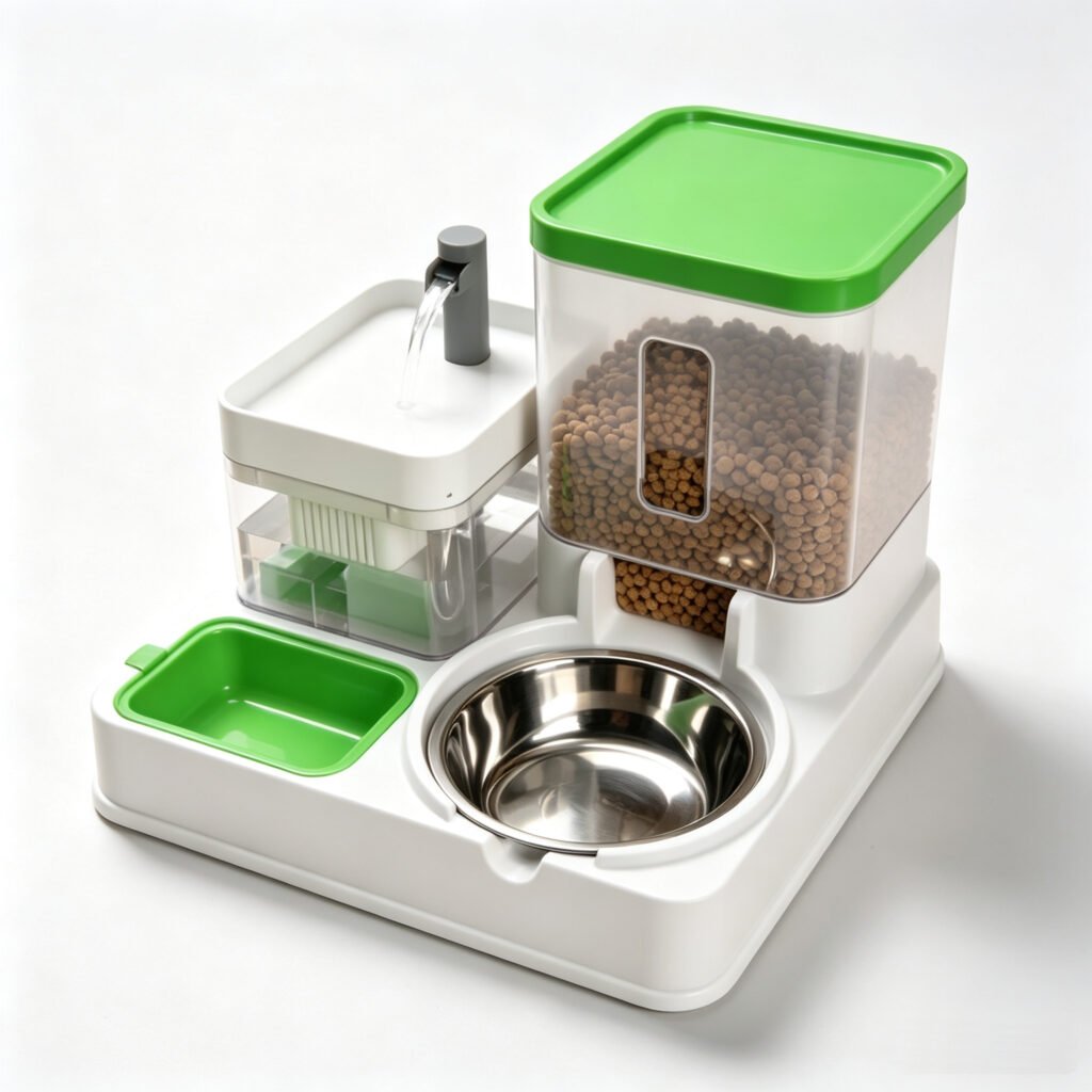 automatic gravity food feeder with electric water fountain for cats and dogs