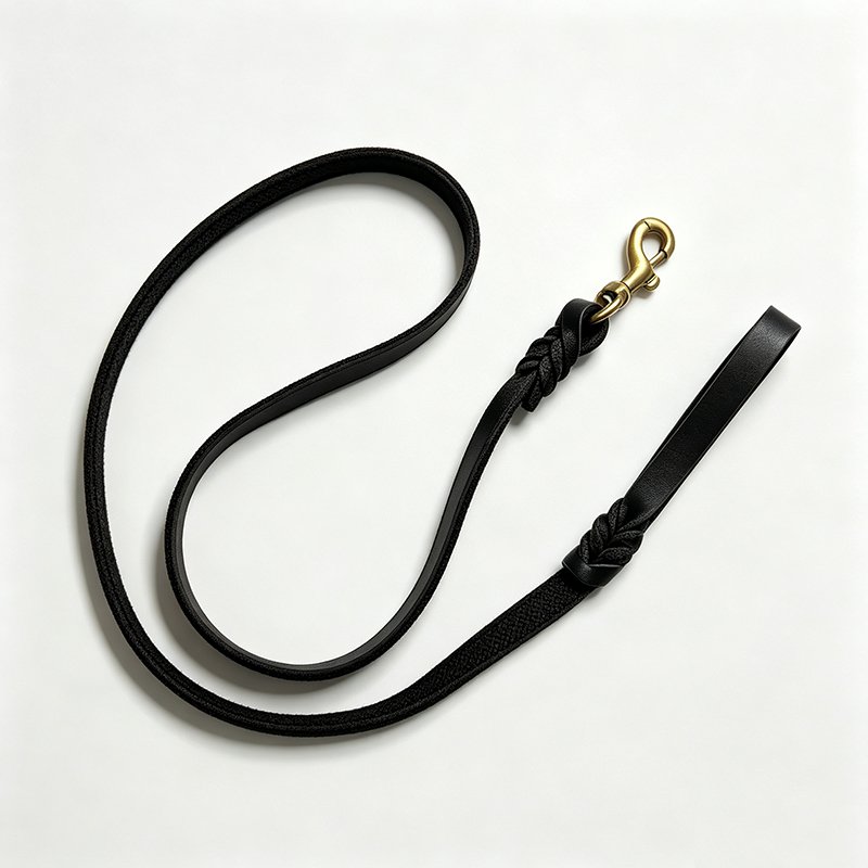 braided genuine leather dog leash black