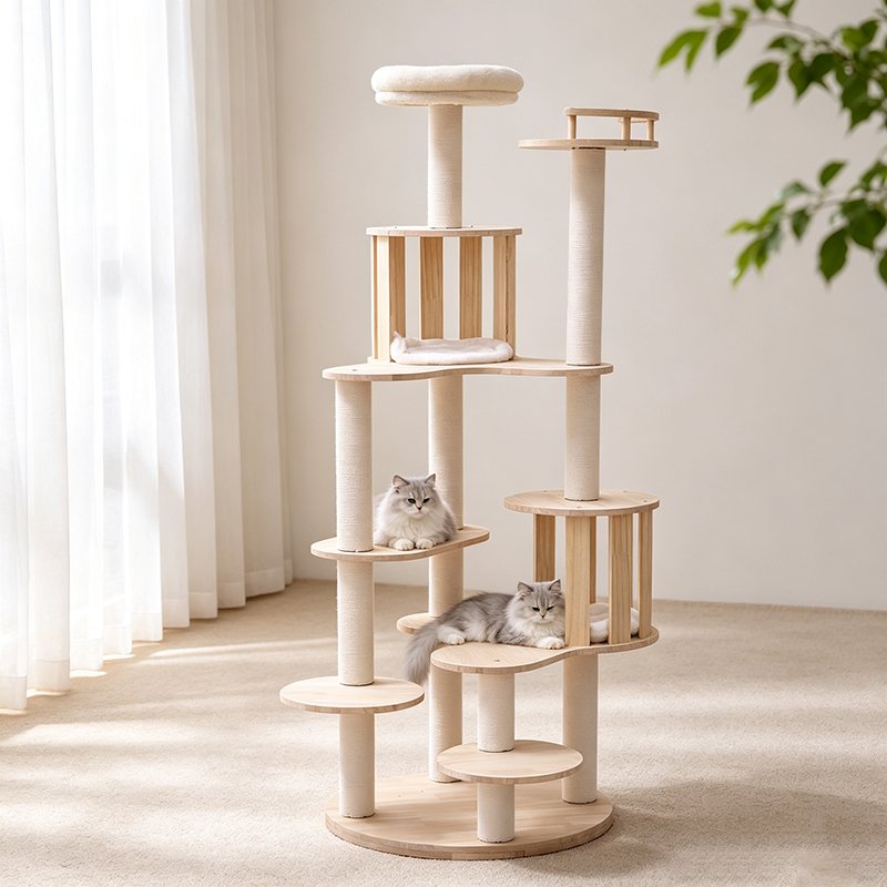 multi level wooden cat tree